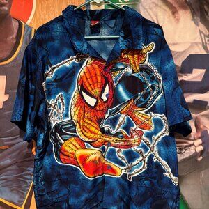 Vintage Y2K 2002 Marvel Comics Spider-Man AOP Button Shirt (L) Batman RARE